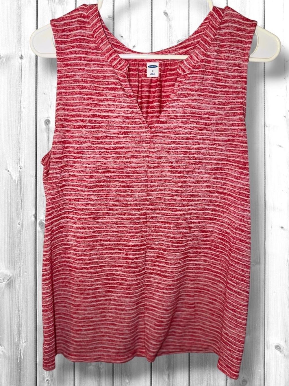 🌼Okd Navy Red Striped Sleeveless V-Neck Top